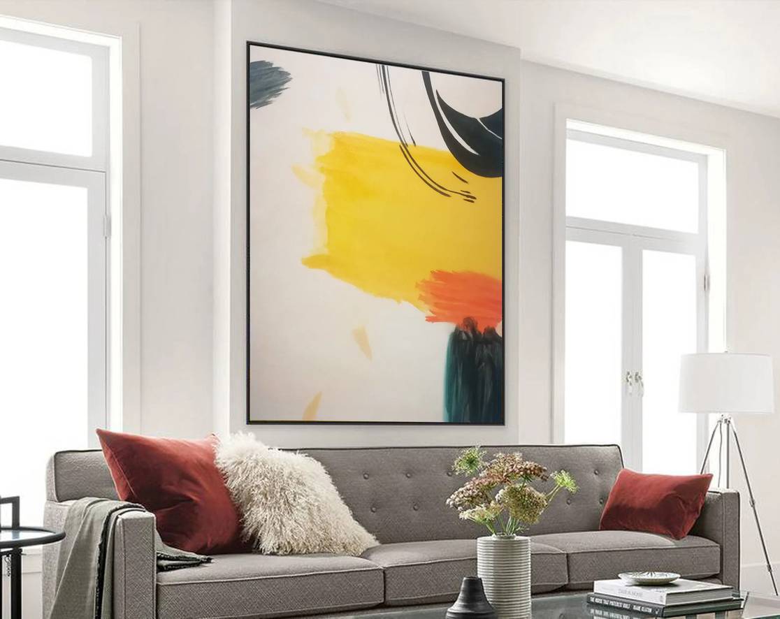 Minimal Yellow Abstract Canvas Wall Art HJM87 wall art